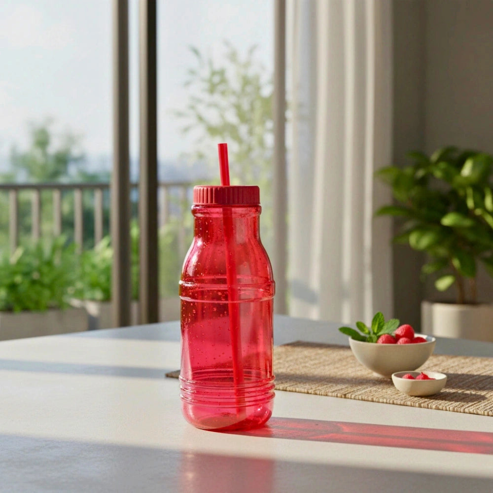 Botella con Popote Traslúcida Roja 1.2 Litros