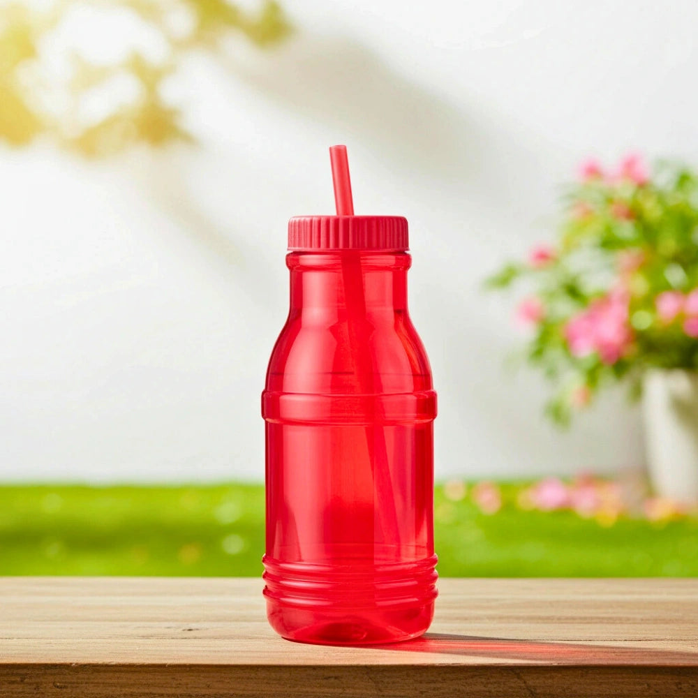 Botella con Popote Traslúcida Roja 1.2 Litros
