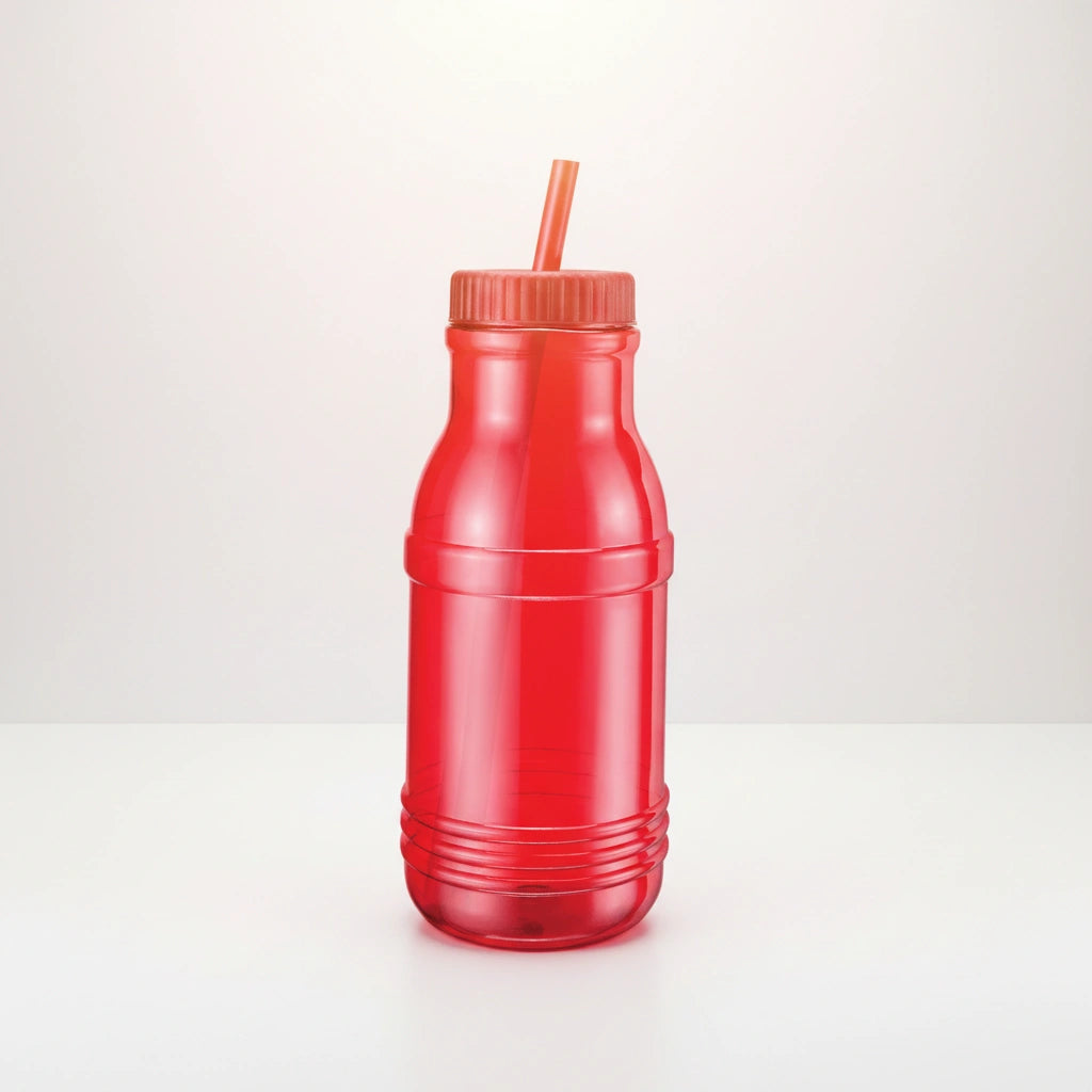 Botella con Popote Traslúcida Roja 1.2 Litros