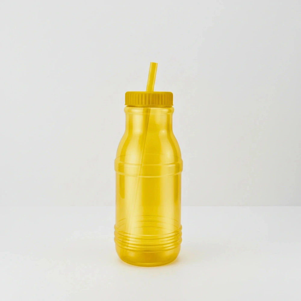 Botella con Popote Traslúcida amarilla 1.2 Litros