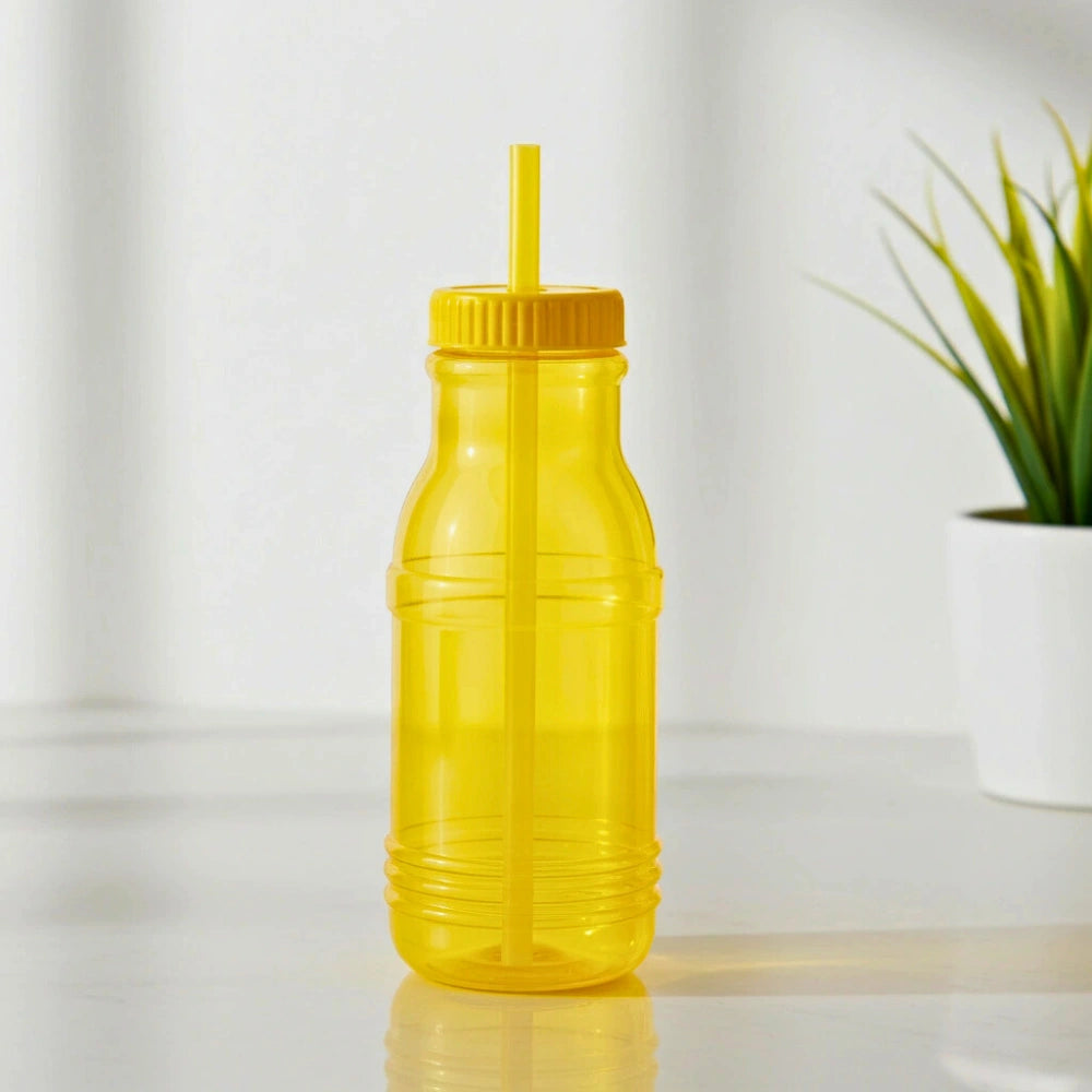 Botella con Popote Traslúcida amarilla 1.2 Litros