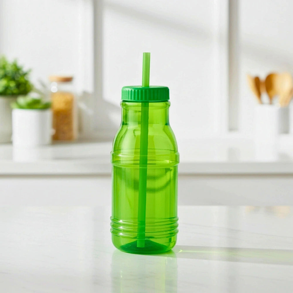 Botella con Popote Traslúcida verde 1.2 Litros