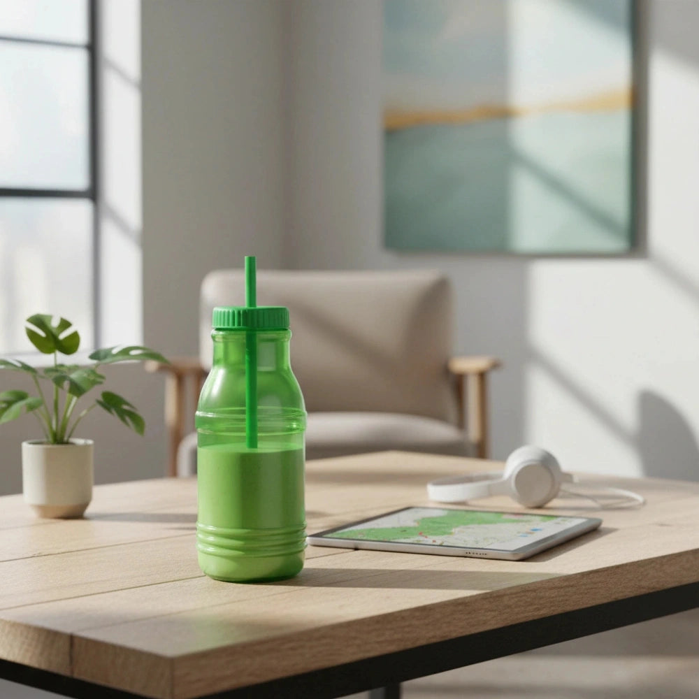 Botella con Popote Traslúcida verde 1.2 Litros
