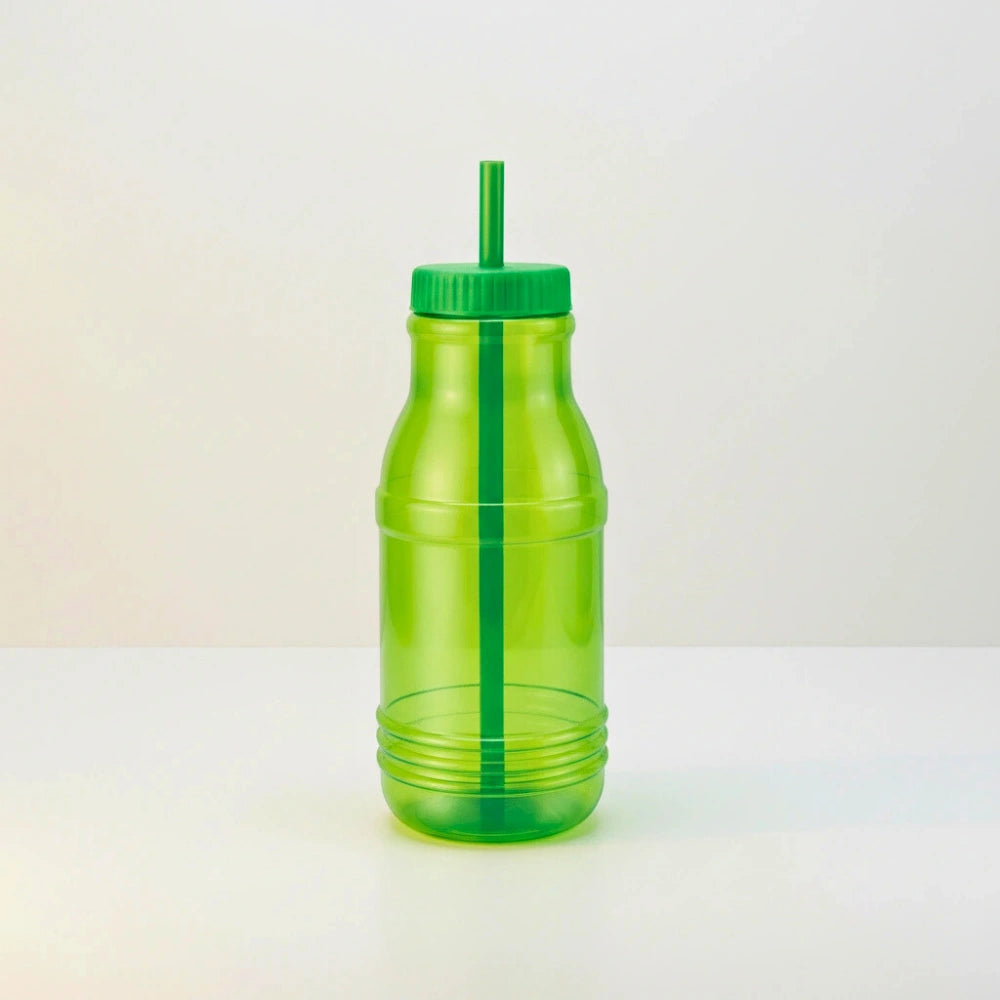Botella con Popote Traslúcida verde 1.2 Litros