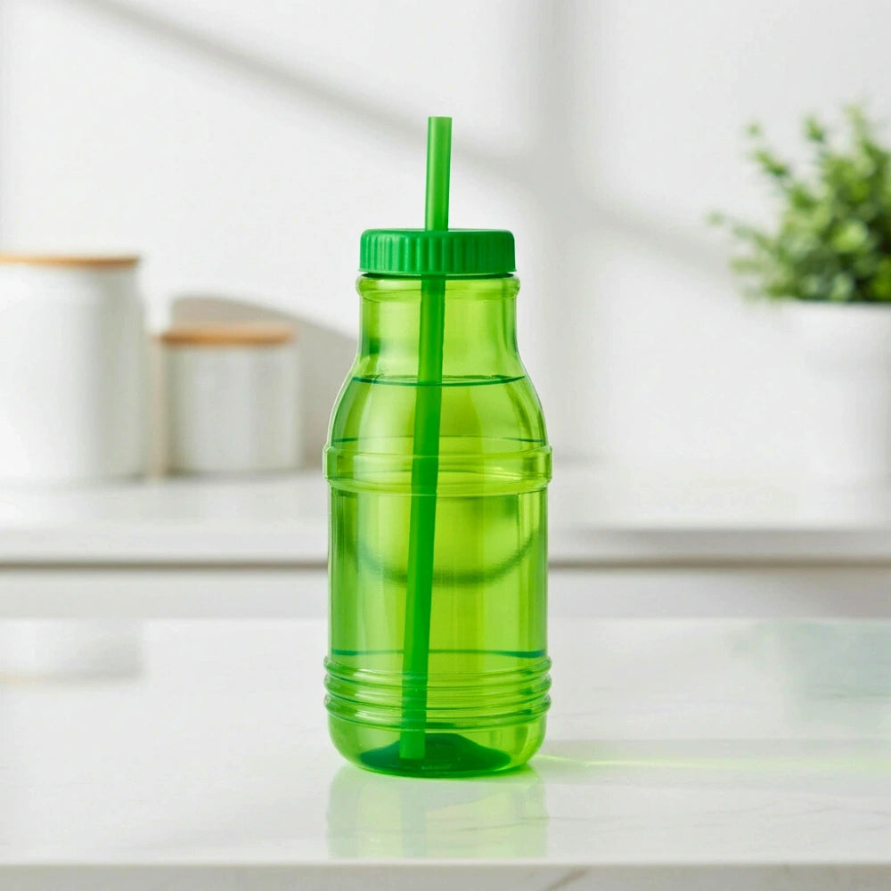 Botella con Popote Traslúcida verde 1.2 Litros