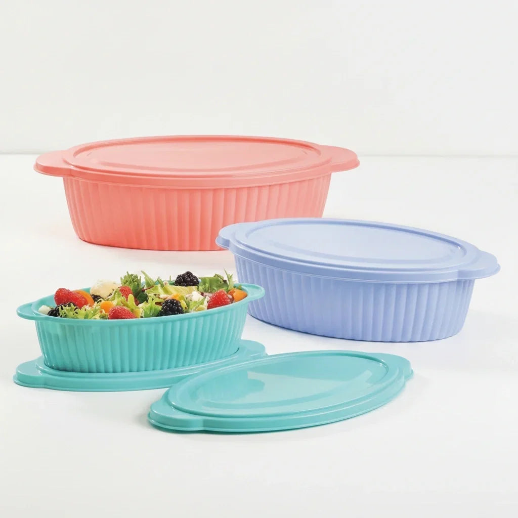 Juego de Contenedores ovalados con tapa Sweet Multicolor | 400 ml, 1 L y 1.65 L