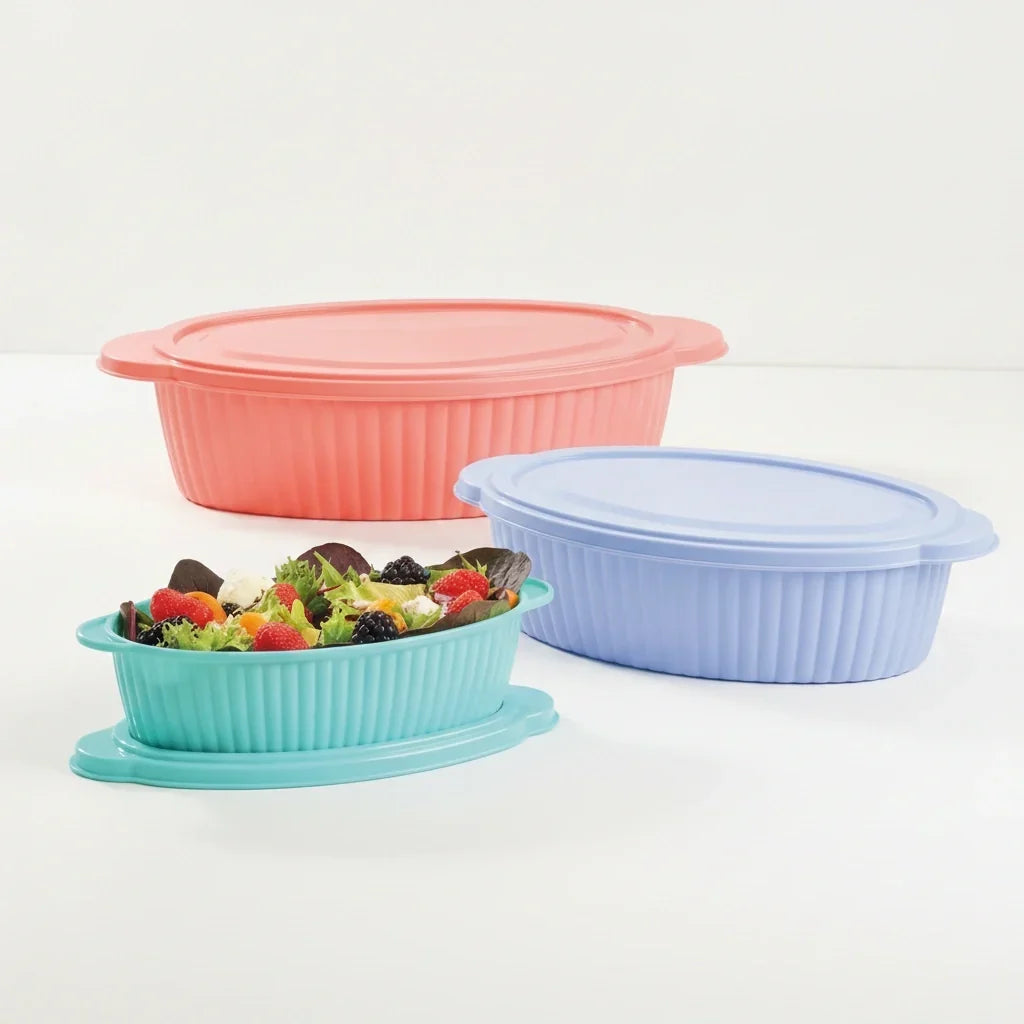 Juego de Contenedores ovalados con tapa Sweet Multicolor | 400 ml, 1 L y 1.65 L