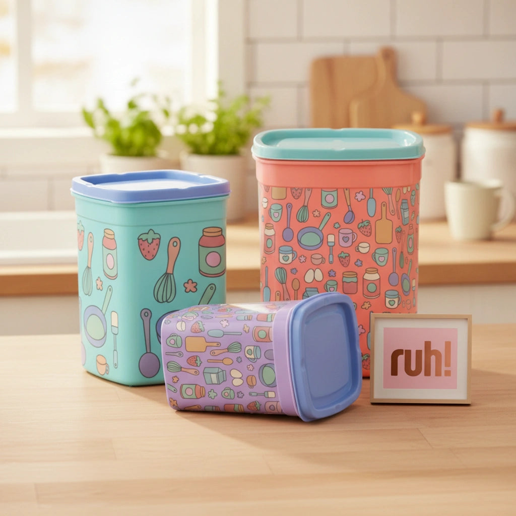 Juego de Contenedores rectangulares con tapa Sweet Multicolor | 300 ml, 800 ml y 1.5 L