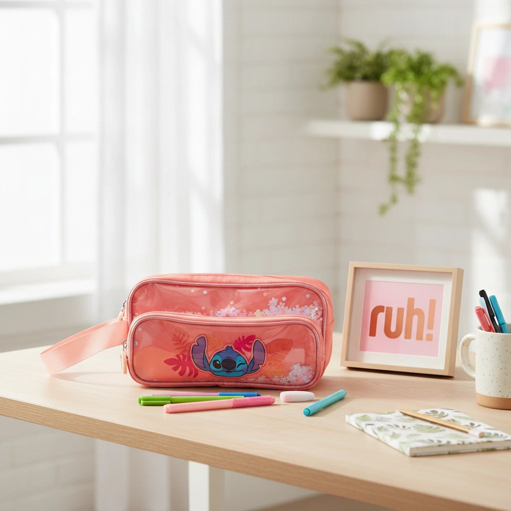 Lapicera Escolar Triple Compartimento Coral Stitch
