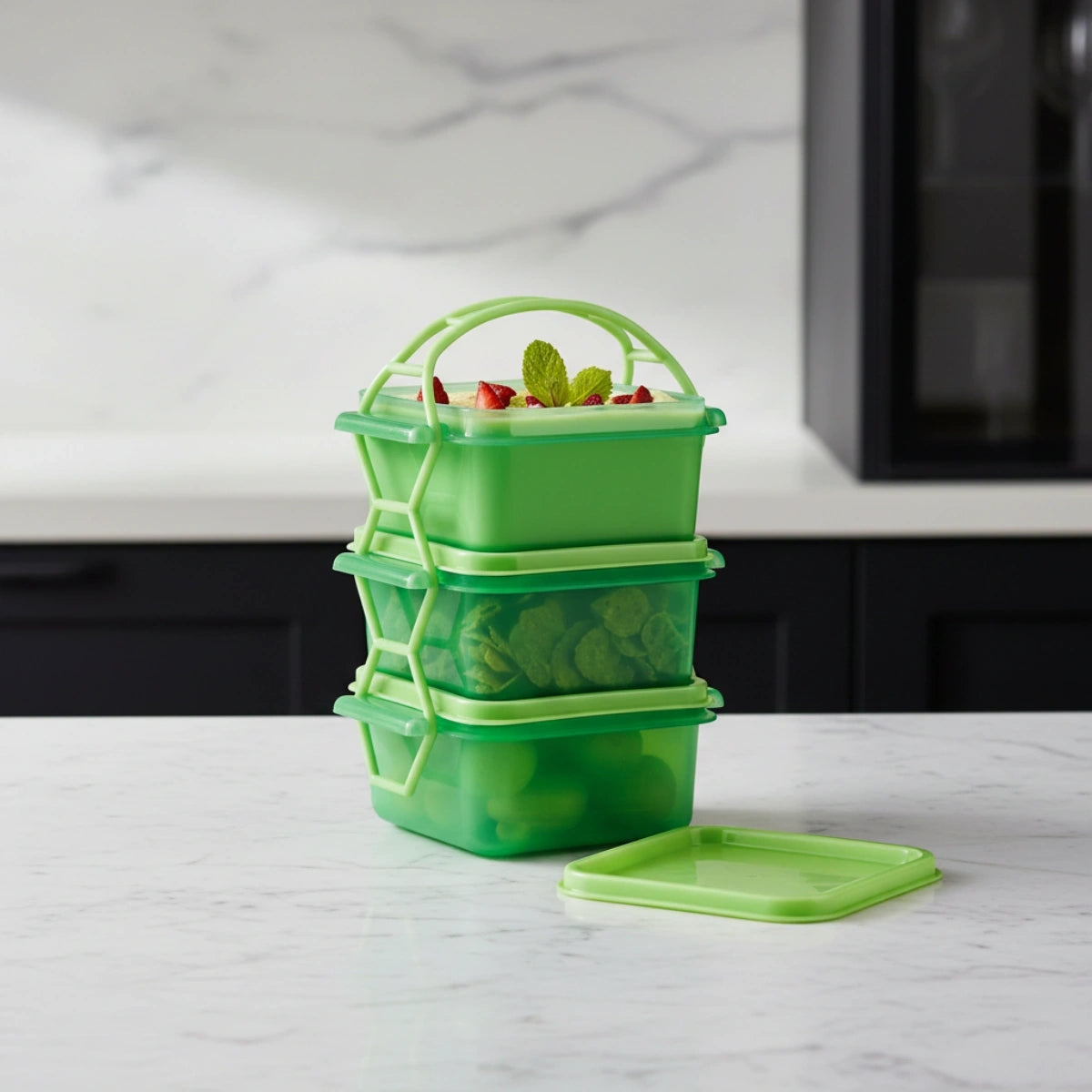 Mini Portaviandas con 3 contenedores Verde | 180 ml c/u