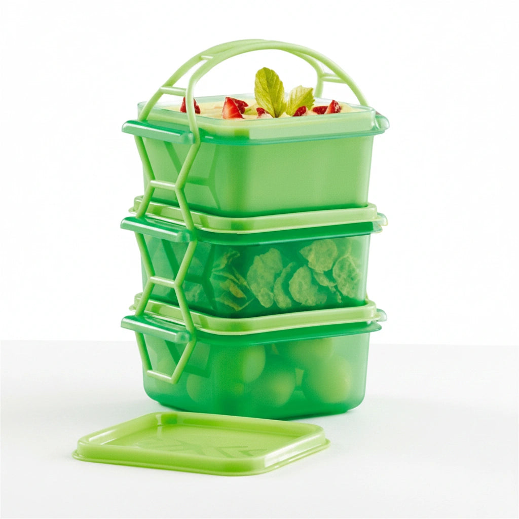 Mini Portaviandas con 3 contenedores Verde | 180 ml c/u