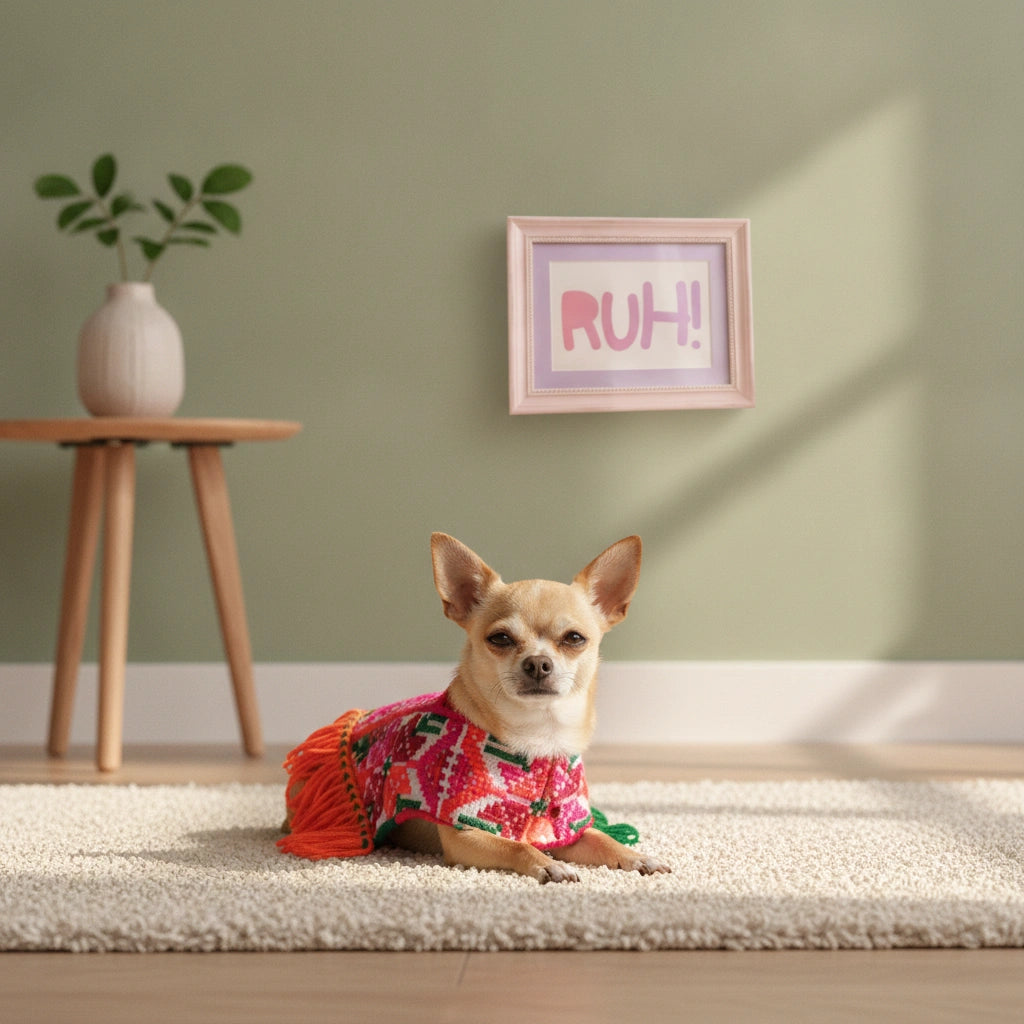 Quexquémitl Huasteco Artesanal Bordado 100% a mano para Perritas