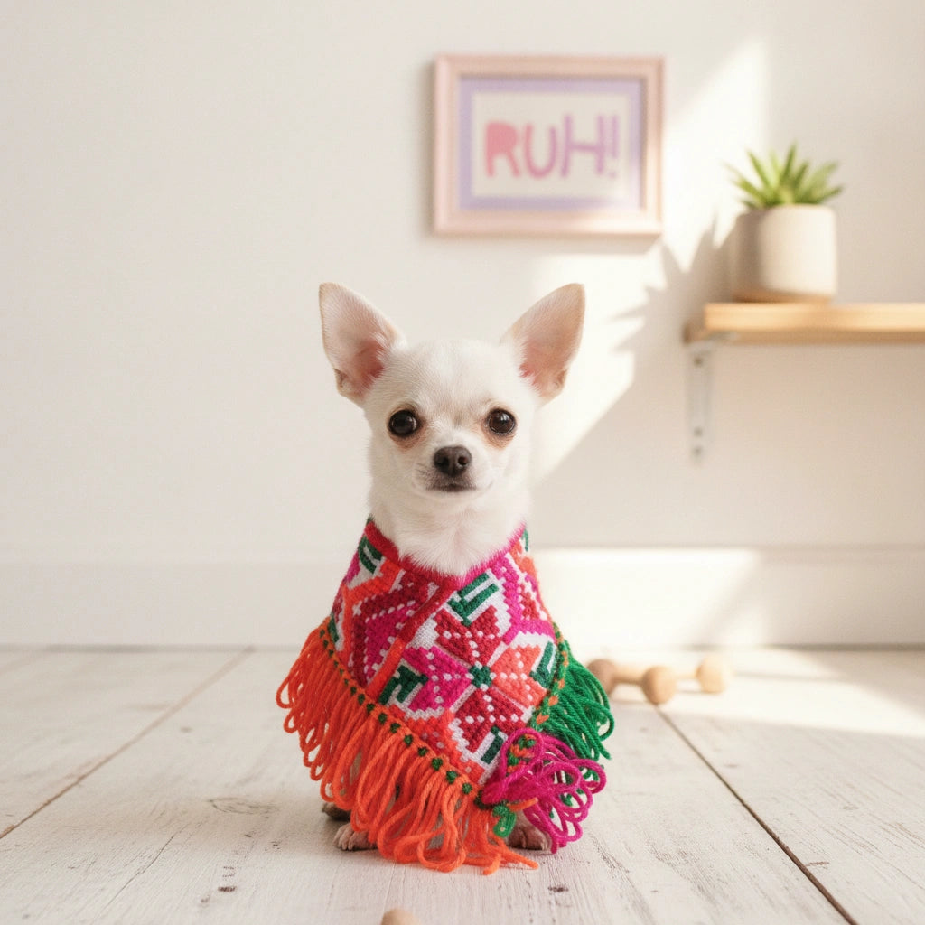 Quexquémitl Huasteco Artesanal Bordado 100% a mano para Perritas