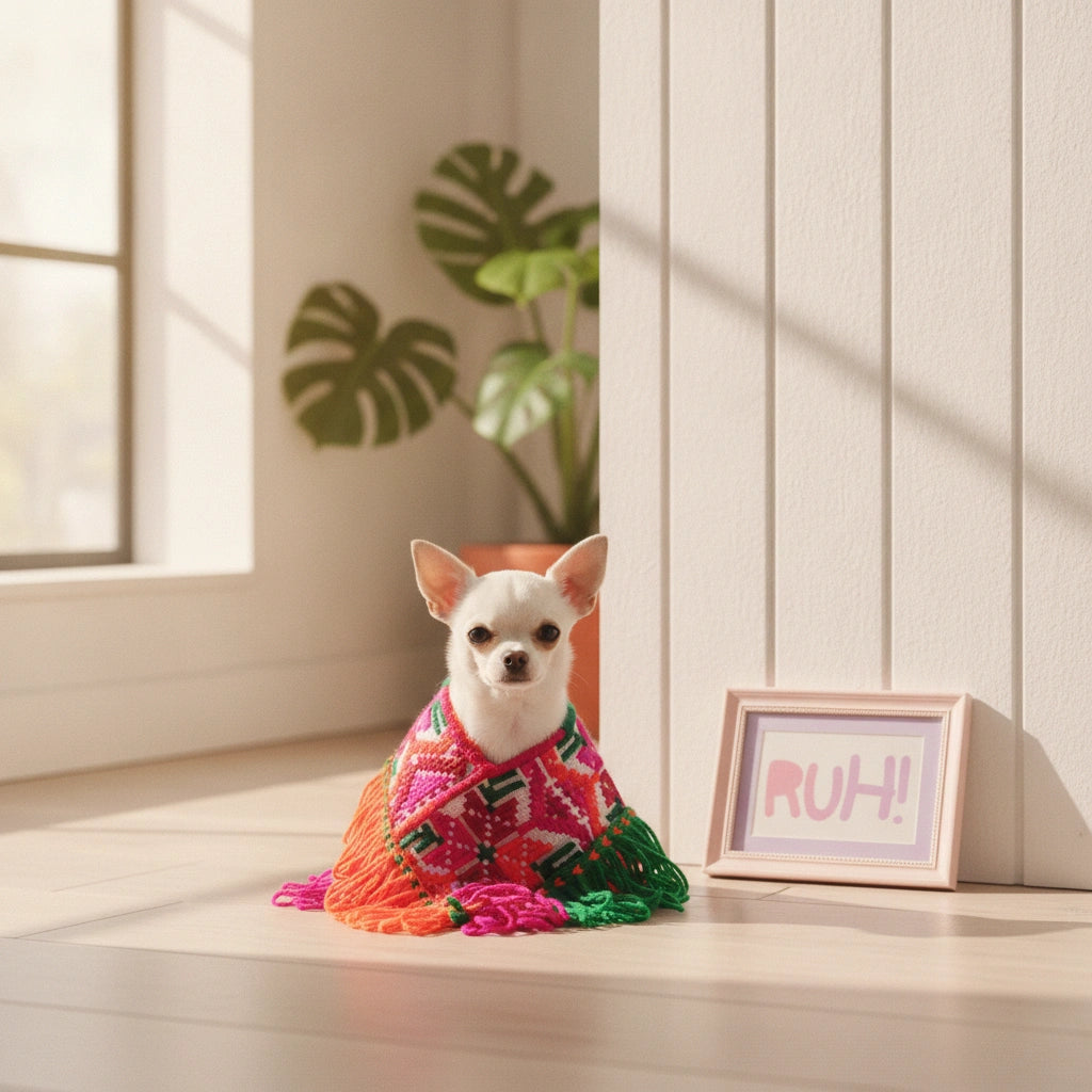 Quexquémitl Huasteco Artesanal Bordado 100% a mano para Perritas