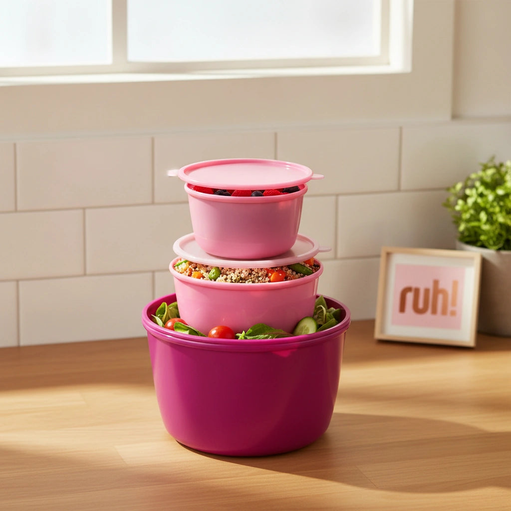 Set 3 Contenedores Rosa 1.6 L, 860 ml y 385 ml