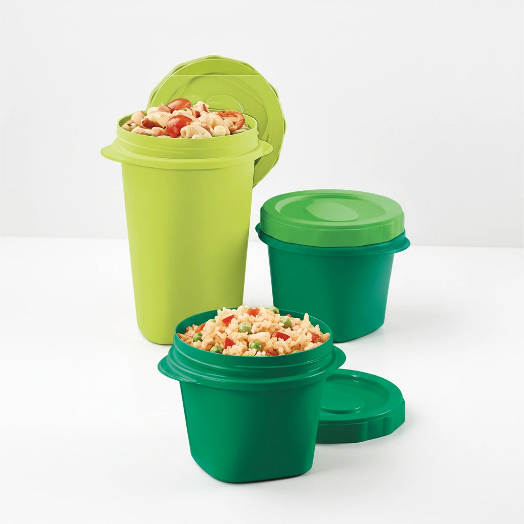 Set 3 Contenedores Verdes | Tapa Rosca | 550 ml y 950 ml