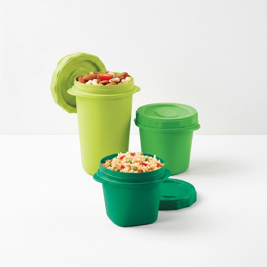 Set 3 Contenedores Verdes | Tapa Rosca | 550 ml y 950 ml