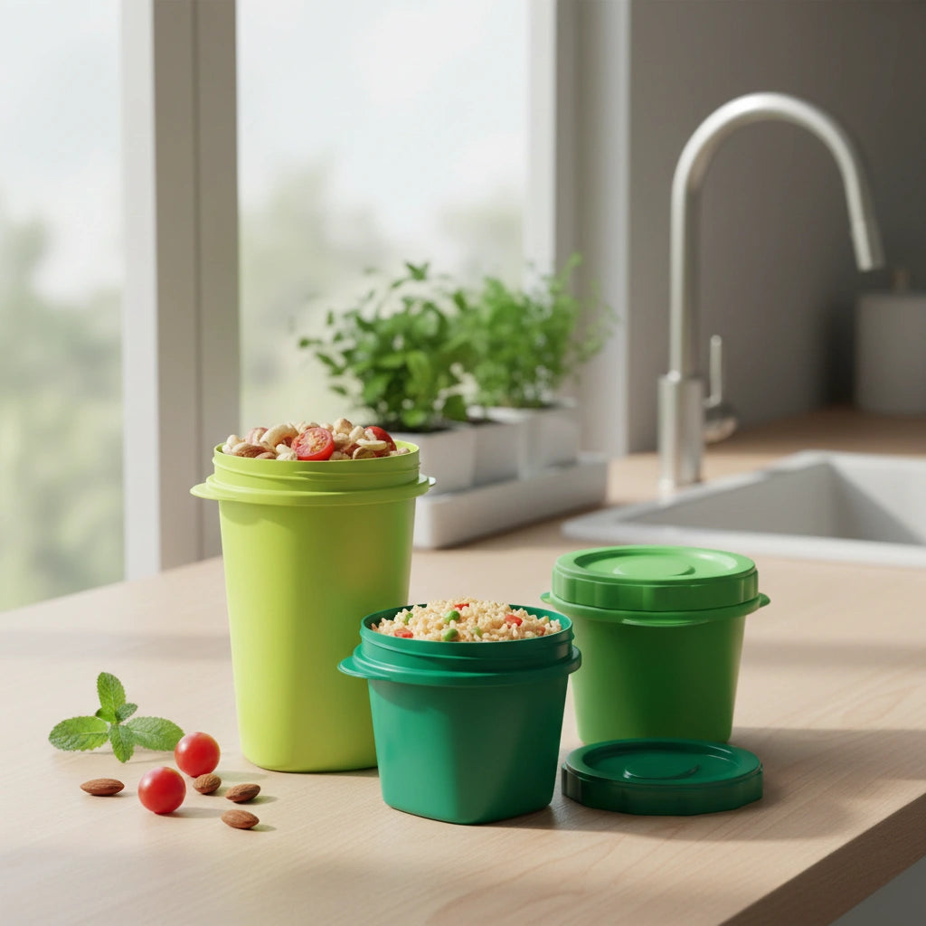 Set 3 Contenedores Verdes | Tapa Rosca | 550 ml y 950 ml