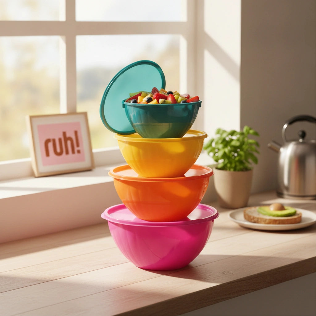 Set 4 Bowls con Tapa Apilables | 1.2 L, 1.8 L, 2.5 L y 4.2 L.