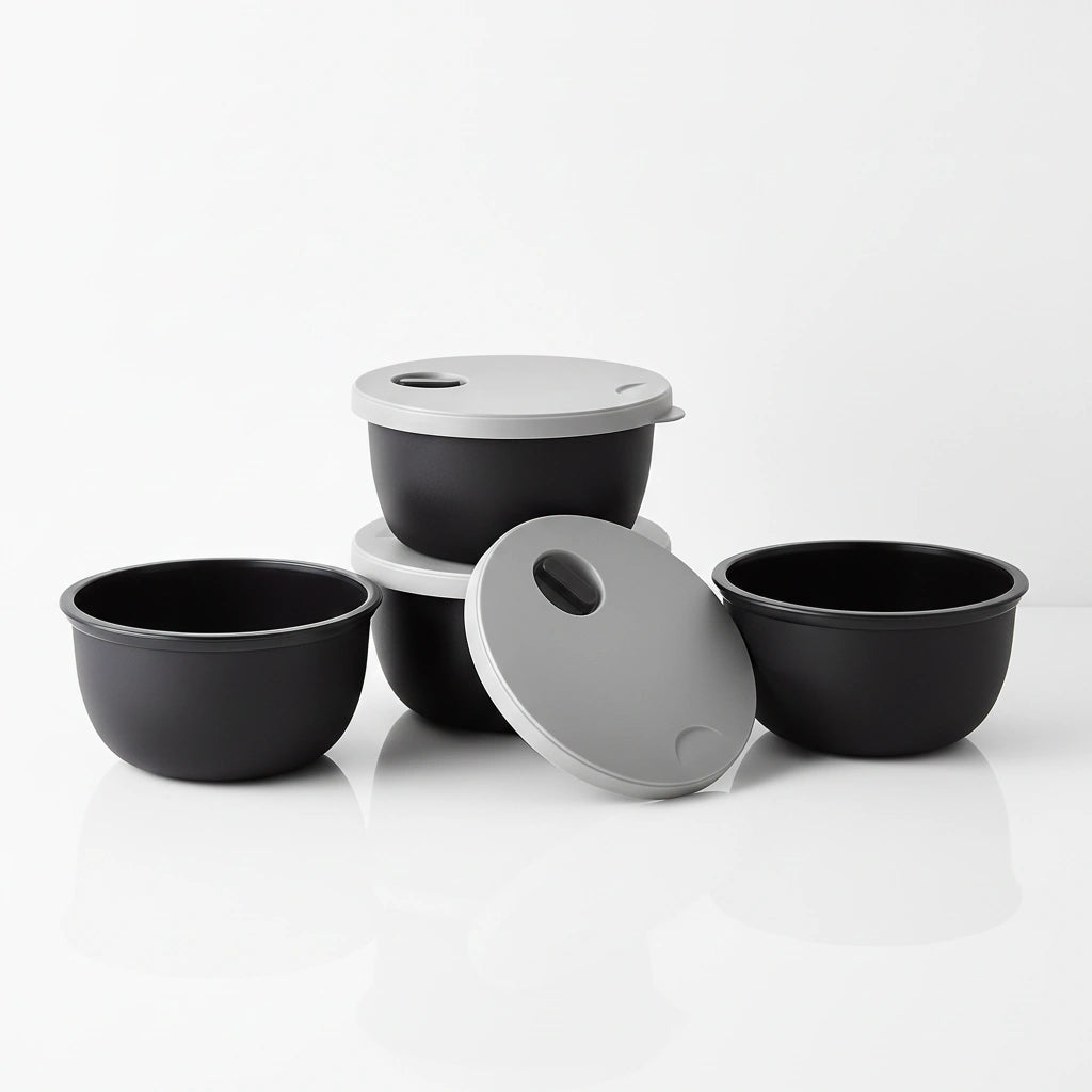 Set 4 Contenedores 300ml Válvula Microondas Negro