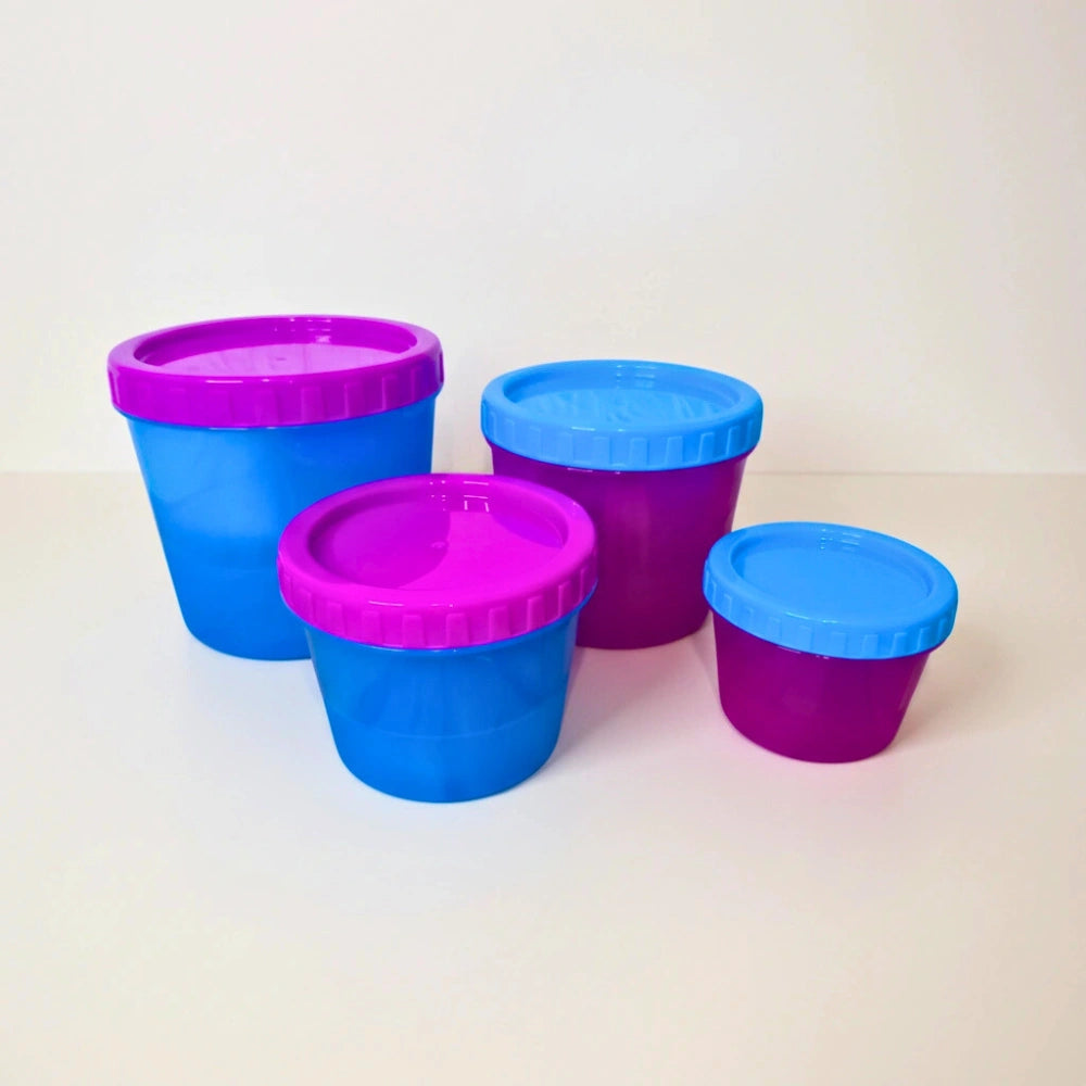 Set 4 Contenedores Redondos Azul y Fiusha | 150 ml a 1.1 L
