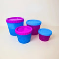 Set 4 Contenedores Redondos Azul y Fiusha | 150 ml a 1.1 L