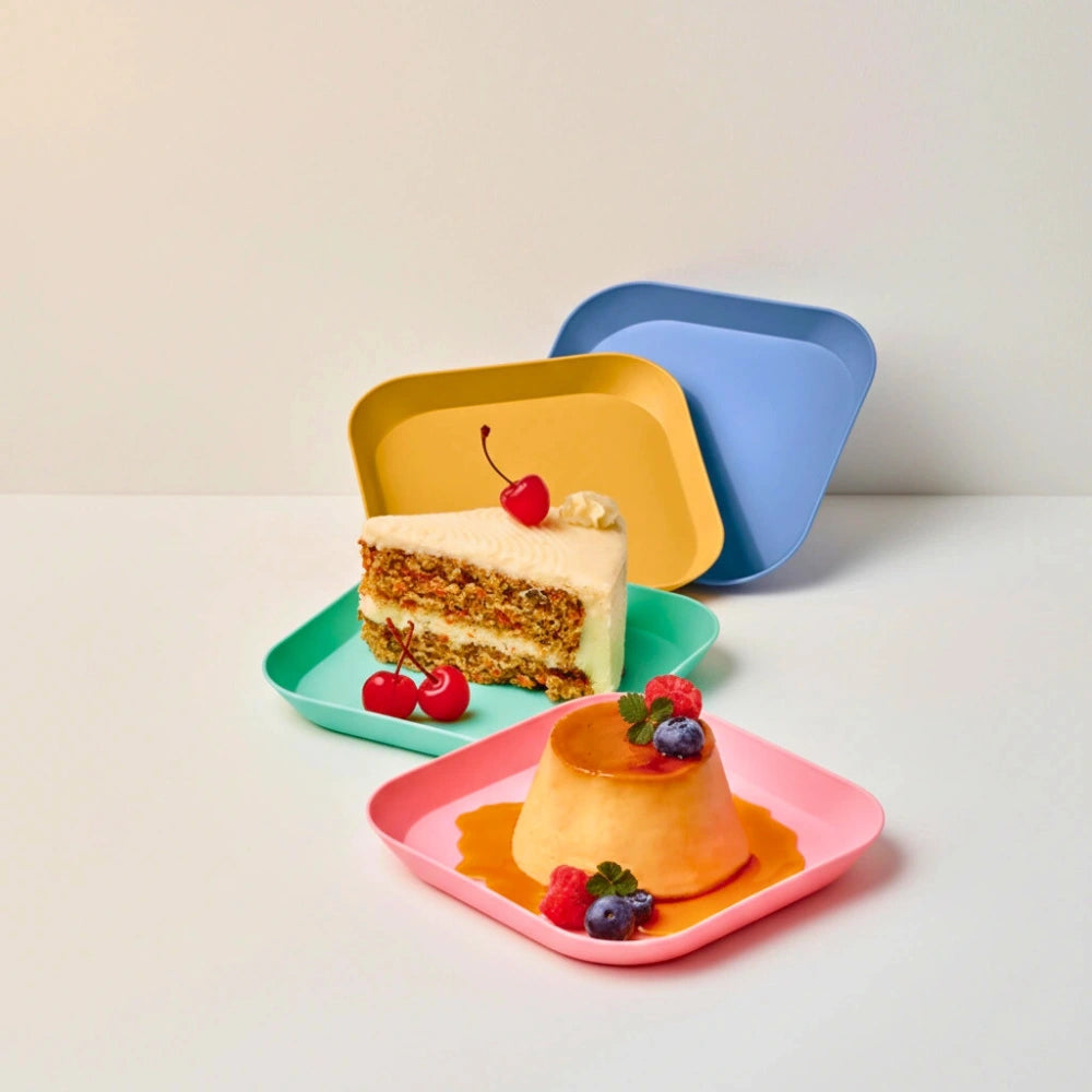 Set 4 Platos Cuadrados 14.5 cm | Postre Plástico Resistente