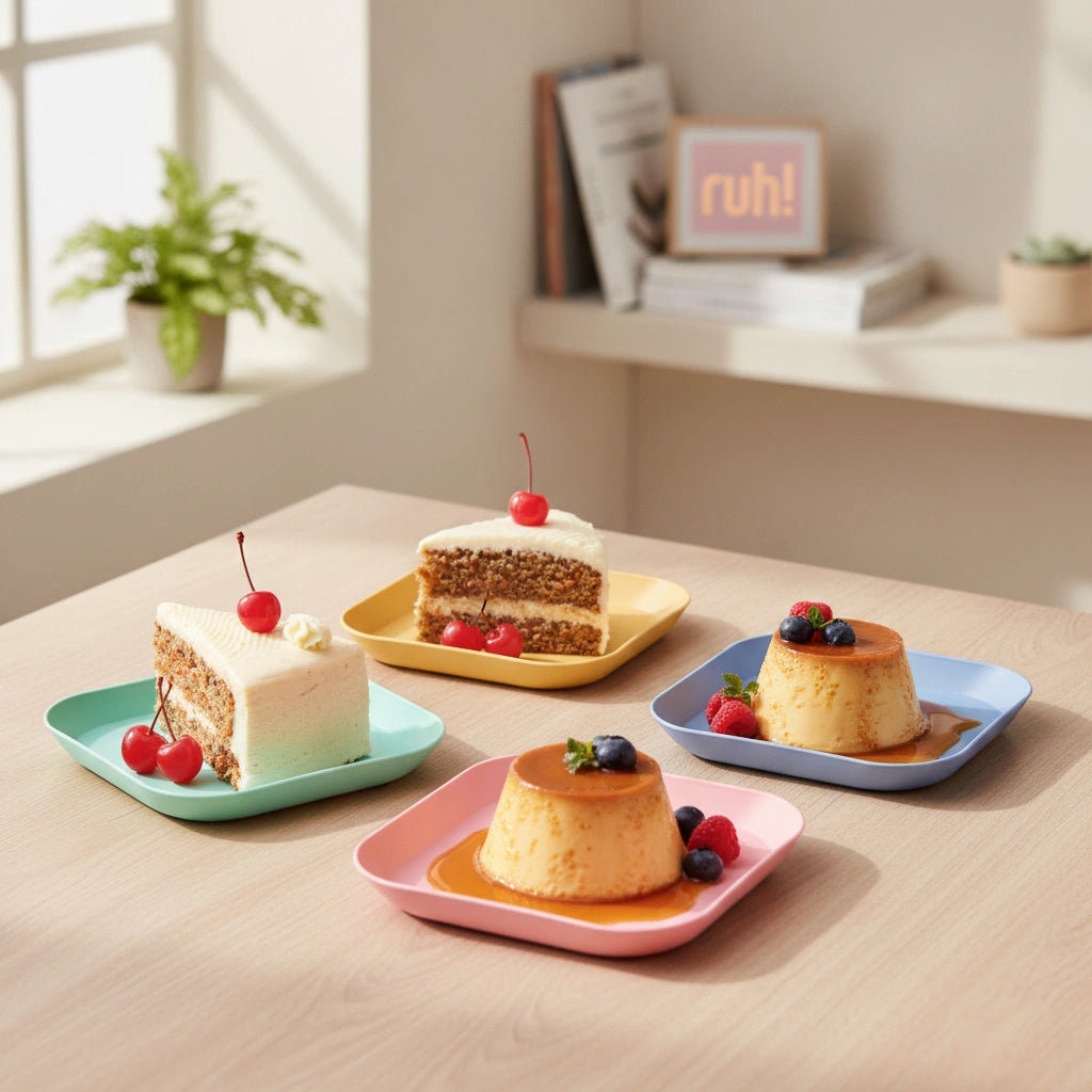 Set 4 Platos Cuadrados 14.5 cm | Postre Plástico Resistente