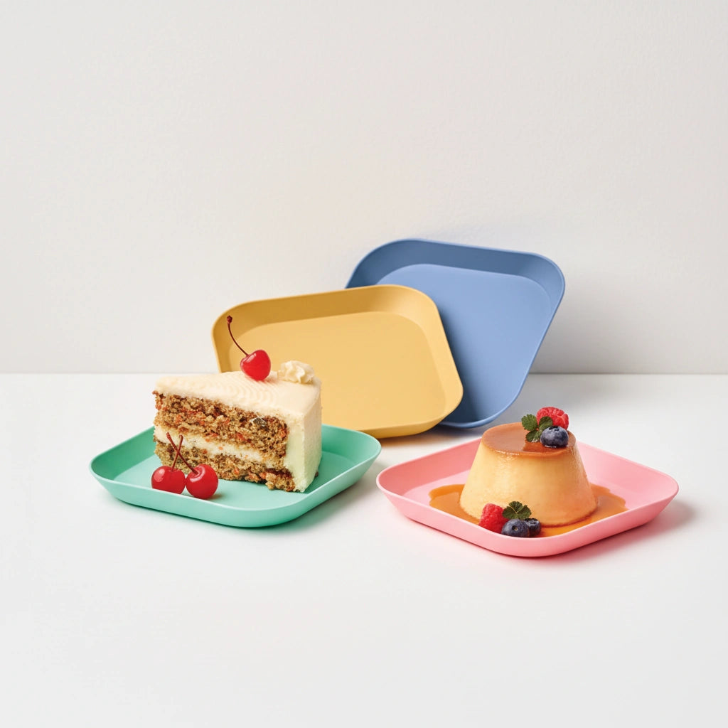 Set 4 Platos Cuadrados 14.5 cm | Postre Plástico Resistente