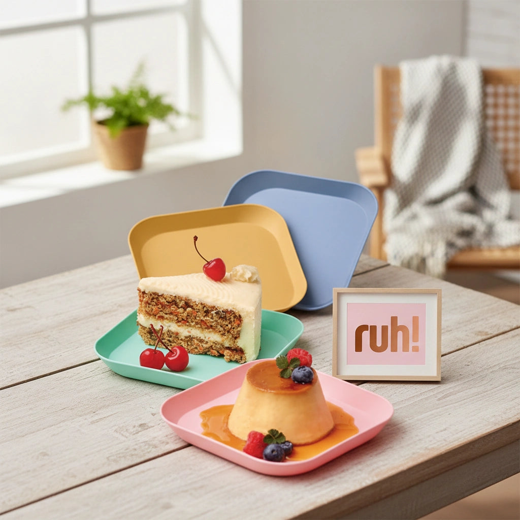 Set 4 Platos Cuadrados 14.5 cm | Postre Plástico Resistente