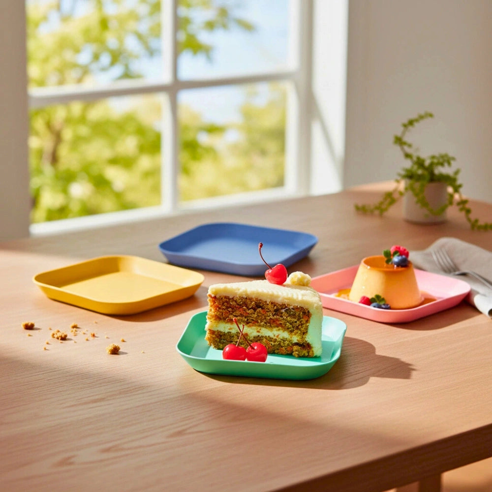 Set 4 Platos Cuadrados 14.5 cm | Postre Plástico Resistente