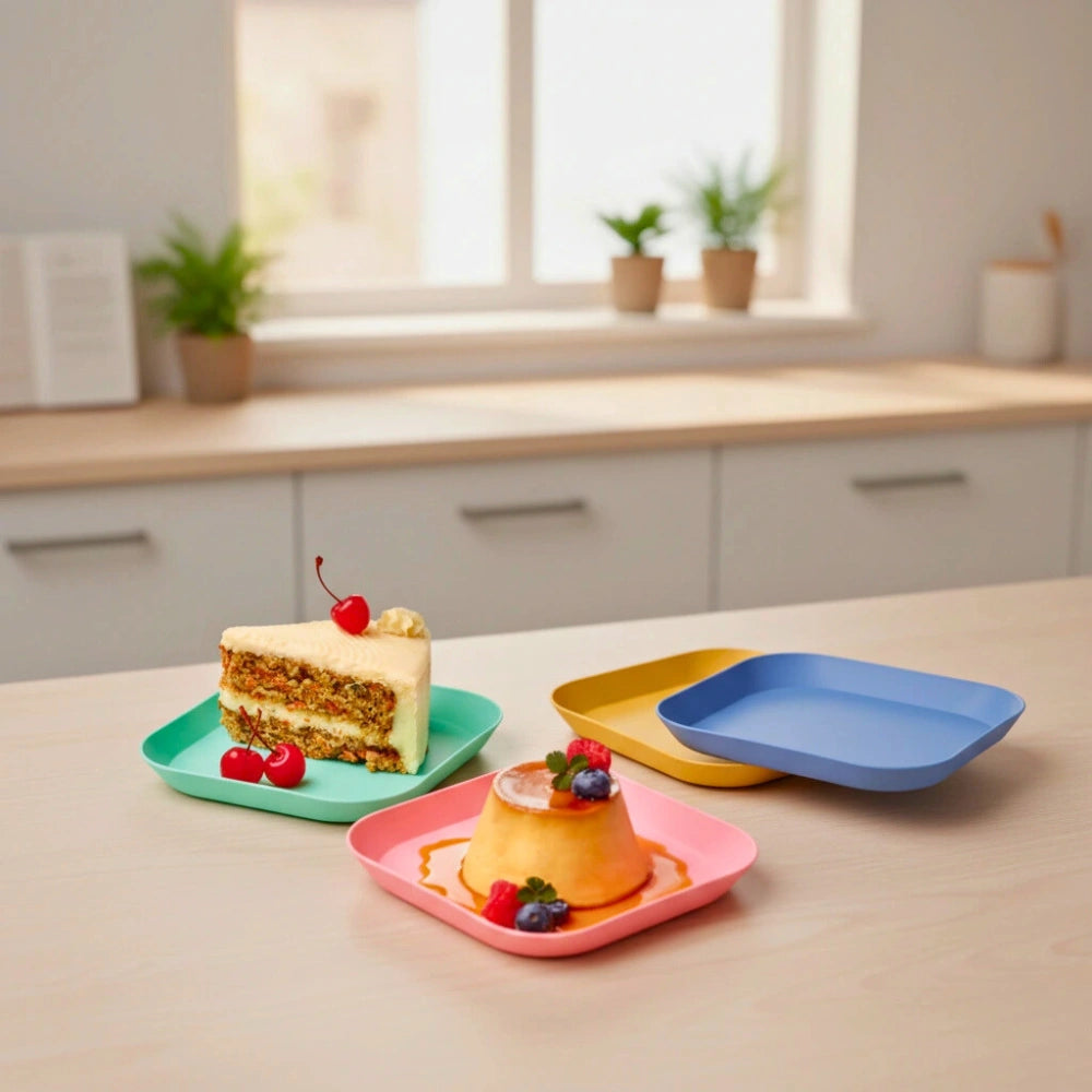 Set 4 Platos Cuadrados 14.5 cm | Postre Plástico Resistente