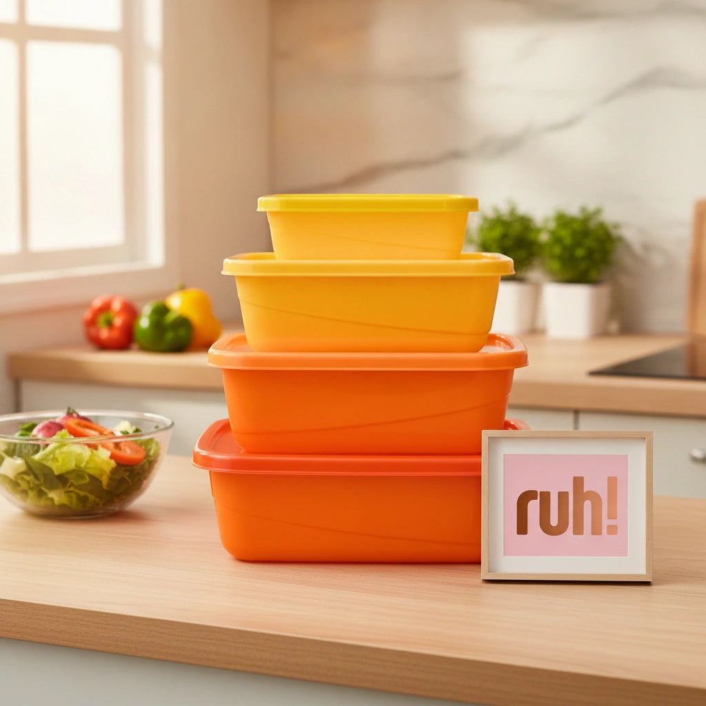 Set 4 contenedores naranja-amarillo | 1.8 L, 1.1 L, 650 ml y 250 ml