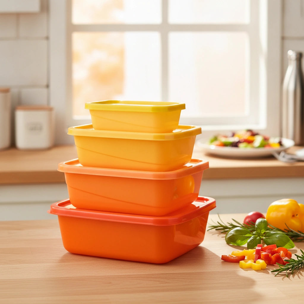Set 4 contenedores naranja-amarillo | 1.8 L, 1.1 L, 650 ml y 250 ml