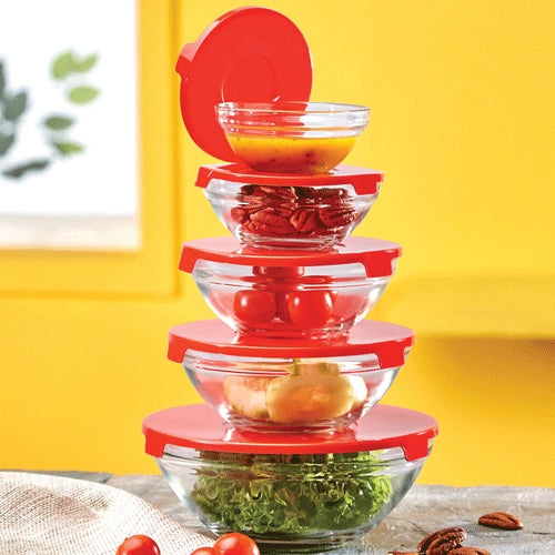 Set 5 Bowls de Vidrio con Tapa | Apilables