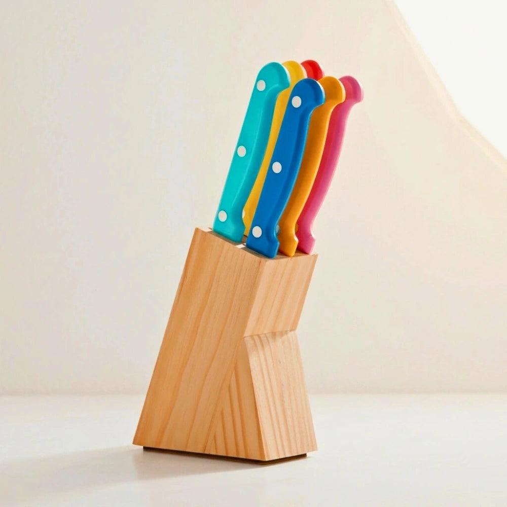 Set 6 Cuchillos Acero Inoxidable y Base
