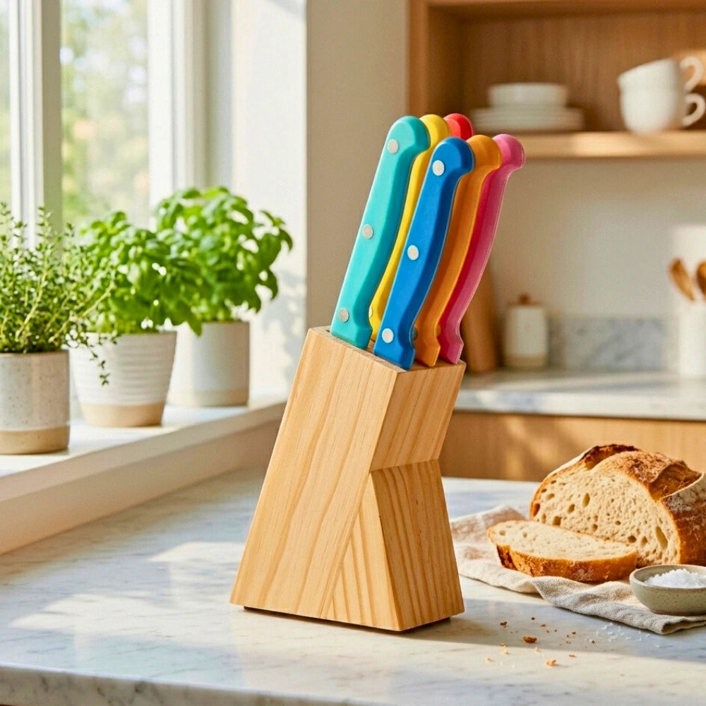 Set 6 Cuchillos Acero Inoxidable y Base