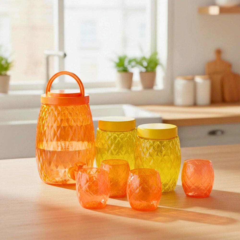 Set 7 Pzas Vitrolero 2.8 L, Contenedores 1.1 L, Vasos 300 ml