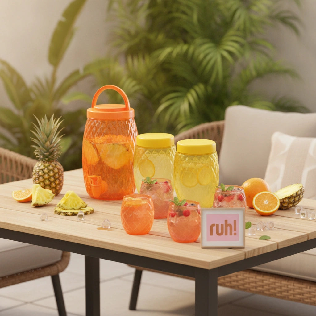Set 7 Pzas Vitrolero 2.8 L, Contenedores 1.1 L, Vasos 300 ml