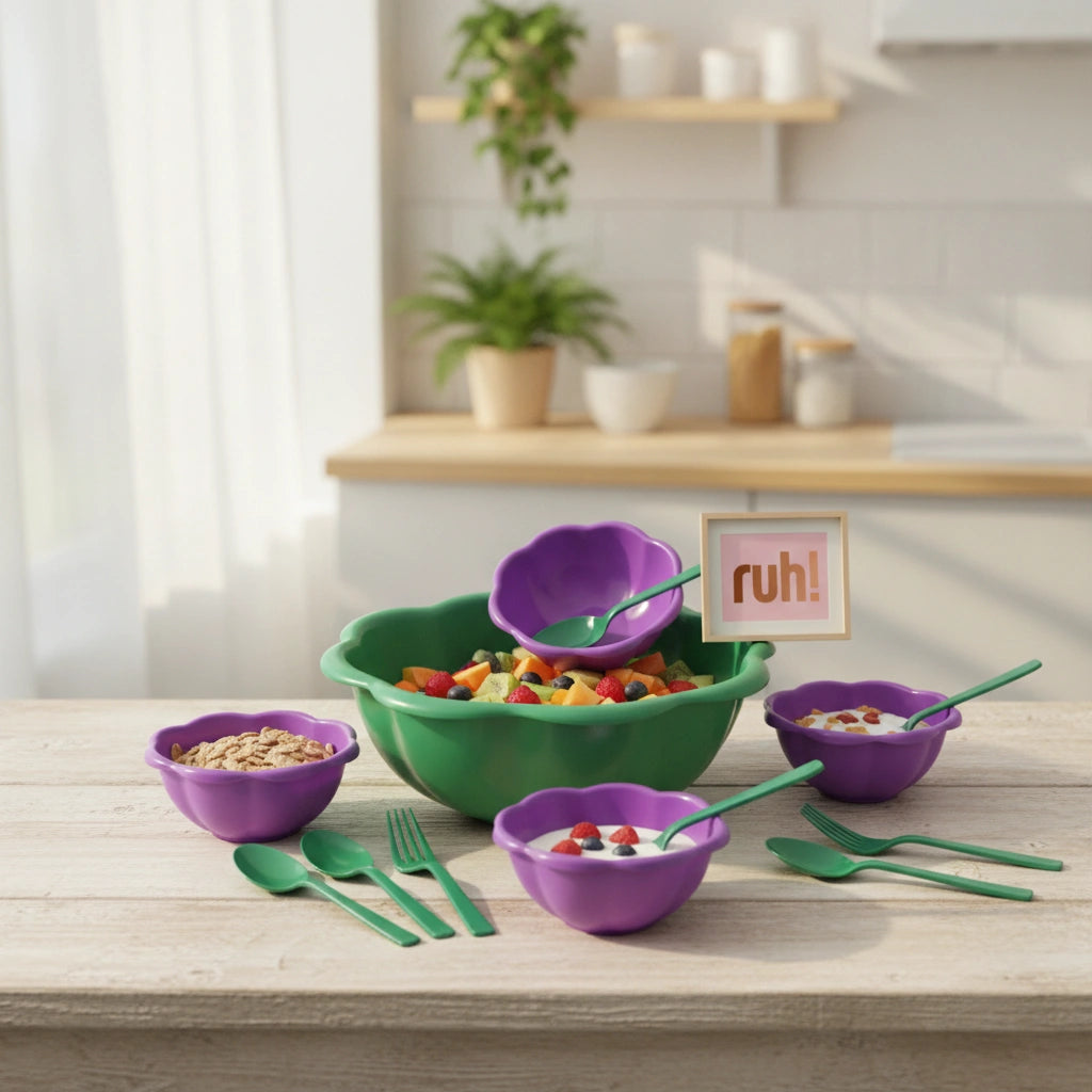 Set Floral Mesa 3 en 1 | Ensaladera, Bowls y Cubiertos
