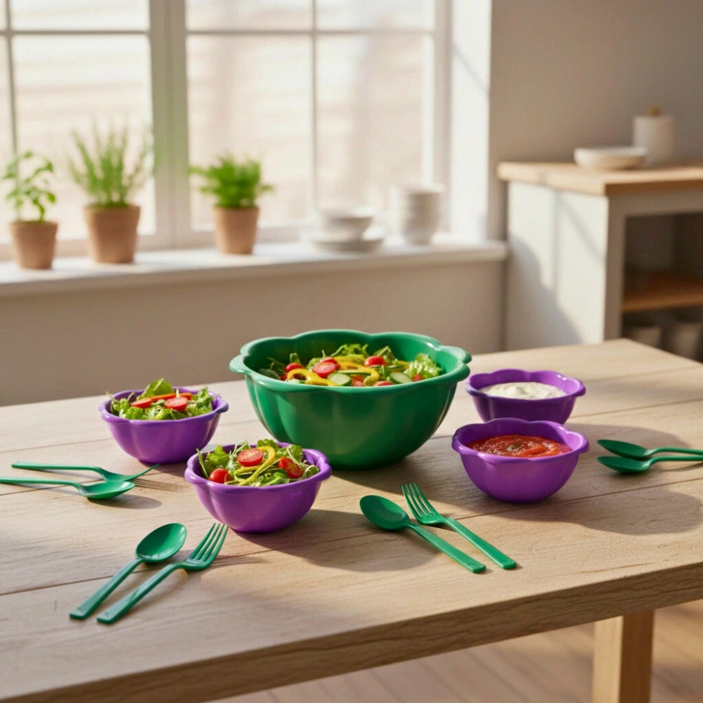 Set Floral Mesa 3 en 1 | Ensaladera, Bowls y Cubiertos