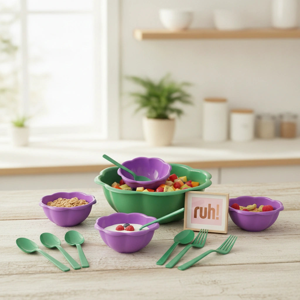 Set Floral Mesa 3 en 1 | Ensaladera, Bowls y Cubiertos