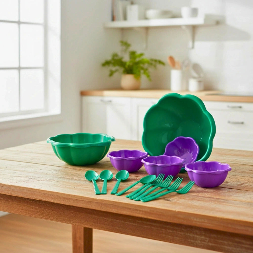 Set Floral Mesa 3 en 1 | Ensaladera, Bowls y Cubiertos