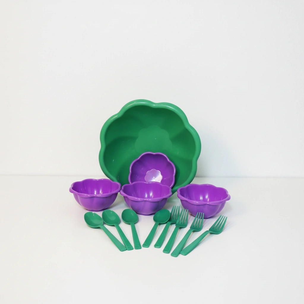 Set Floral Mesa 3 en 1 | Ensaladera, Bowls y Cubiertos