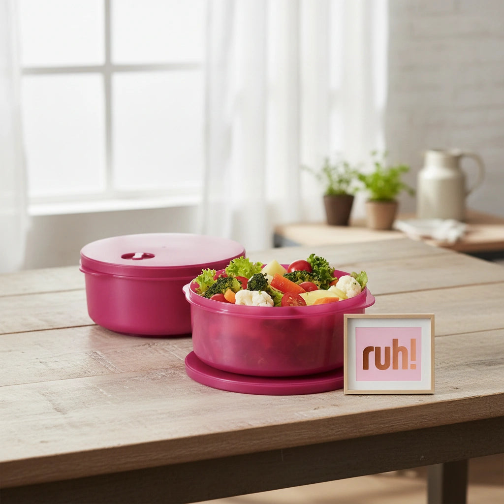 Set de 2 Contenedores Redondos en Color Vino (550 ml c/u)