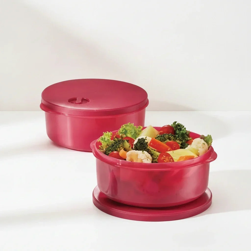Set de 2 Contenedores Redondos en Color Vino (550 ml c/u)