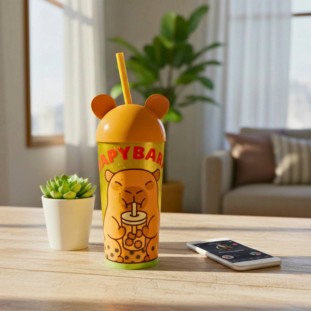 Vaso Capibara con Orejitas y Popote 500 ml