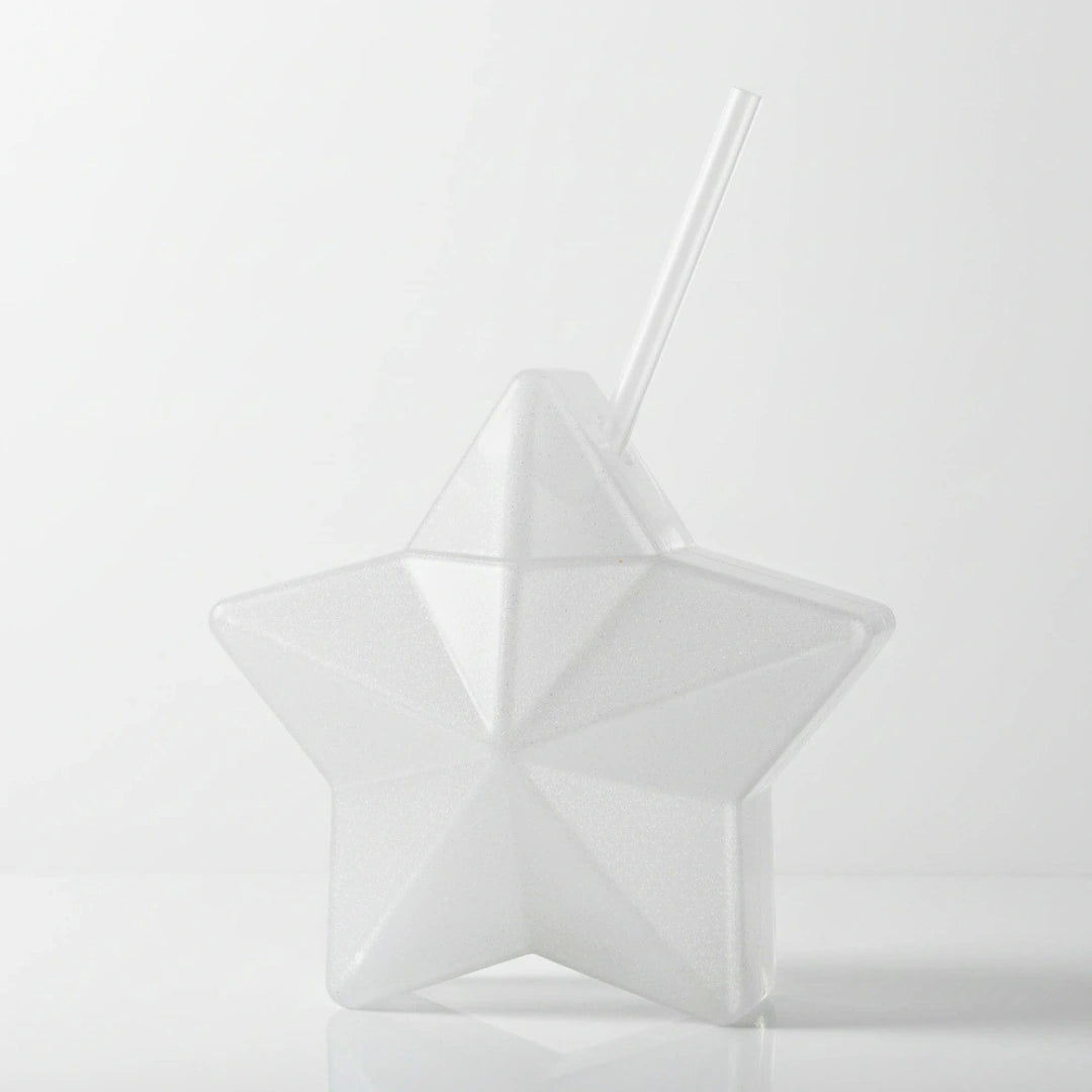 Vaso Estrella Plata Glitter 600 ml con Popote