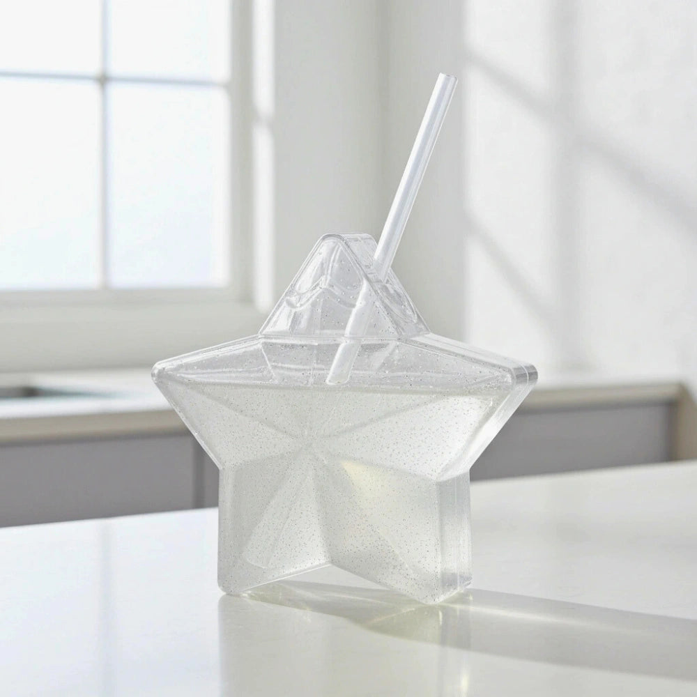 Vaso Estrella Plata Glitter 600 ml con Popote