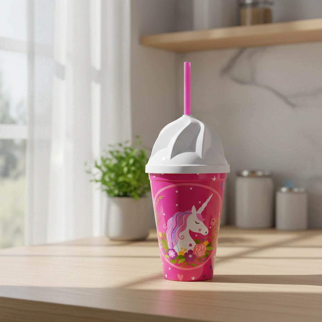 Vaso Infantil Rosa 350ml Popote Unicornio